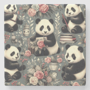 Posavasos De Piedra Cute Vintage Panda Floral
