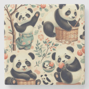 Posavasos De Piedra Cute Vintage Panda Seamless Painting