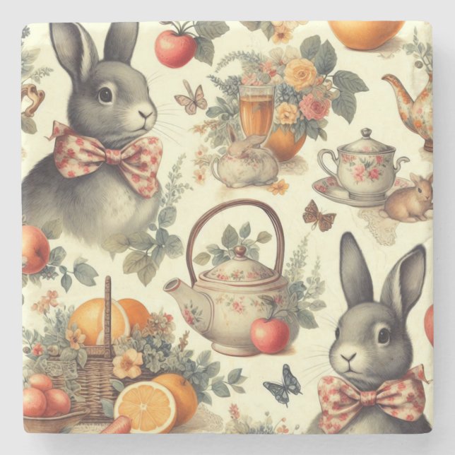 Posavasos De Piedra Cute Vintage Rabbit Pinting (Anverso)