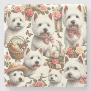 Posavasos De Piedra Cute West Highland White Terrier Seamless