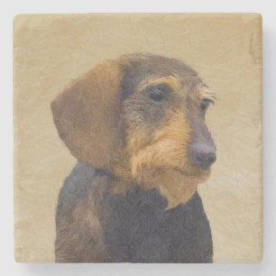 Posavasos De Piedra Dachshund (Cabezal alambrada) Pintura original de 