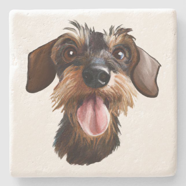 Posavasos De Piedra Dachshund con cable (Anverso)