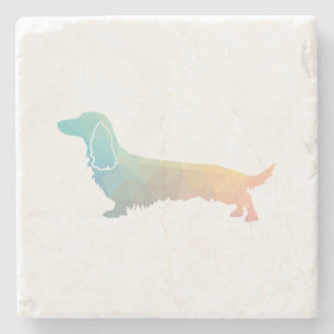 Posavasos De Piedra Dachshund Geo Silhouette Pastel