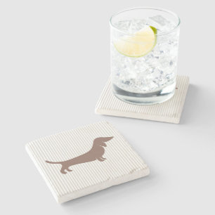 Posavasos De Piedra Dachshund marrón en franjas beiges