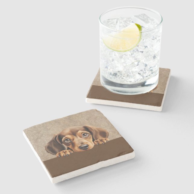 Posavasos De Piedra Dachshund Puppy Dog Mascota (Lateral)