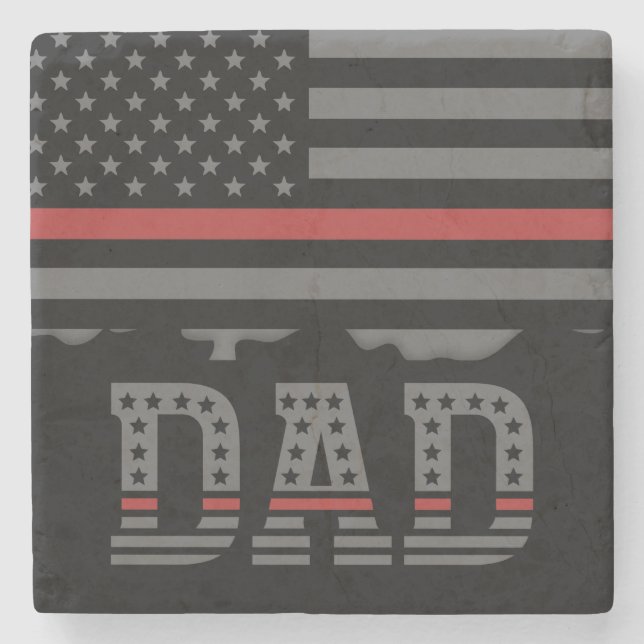 Posavasos De Piedra Dad Thin Red Line Firefighter Dad (Anverso)