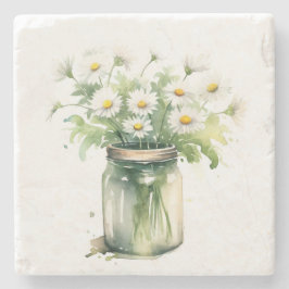 Posavasos De Piedra Daisy Bouquet De Acuarela En Mason Jar