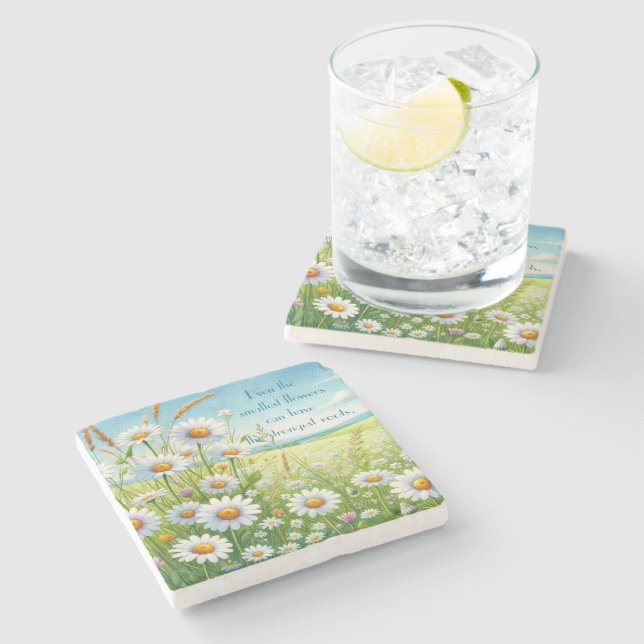 Posavasos De Piedra Daisy Field & Quote (Lateral)