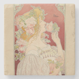 Posavasos De Piedra Dama Art Nouveau Belle Époque Rosas Livemont