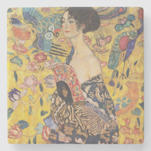 Posavasos De Piedra Dama Art Nouveau Vintage con pintura de abanico