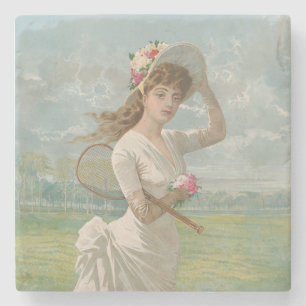 Posavasos De Piedra Dama de tenis victoriana con sombrero floreado ant