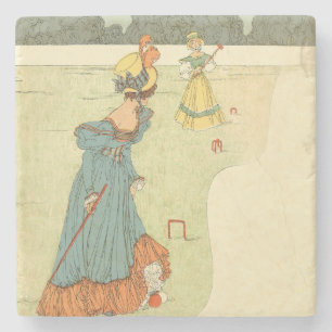 Posavasos De Piedra Damas Victorianas Croquet Fiesta de Jardín Vintage