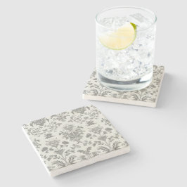 Posavasos De Piedra Damascado Victoriano Floral Blanco Vintage