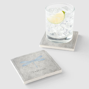 Posavasos De Piedra Damasco de la libélula azul