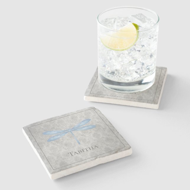 Posavasos De Piedra Damasco de la libélula azul (Lateral)