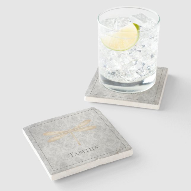Posavasos De Piedra Damasco de la libélula dorada (Lateral)