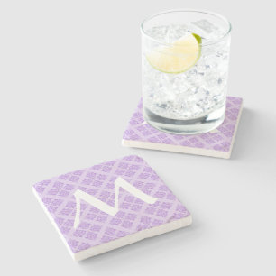 Posavasos De Piedra Damasco marroquí de la lavanda con el monograma