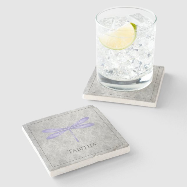 Posavasos De Piedra Damasco morado de libélula (Lateral)