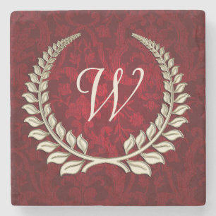 Posavasos De Piedra damasco rojo con diseño laurel