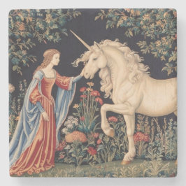 Posavasos De Piedra Dame à la Licorne dans un Jardin