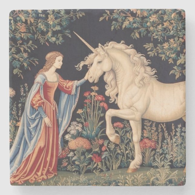 Posavasos De Piedra Dame à la Licorne dans un Jardin (Anverso)