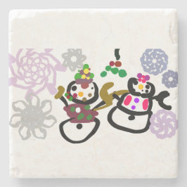 Posavasos De Piedra Dance Snowman and Snowwoman