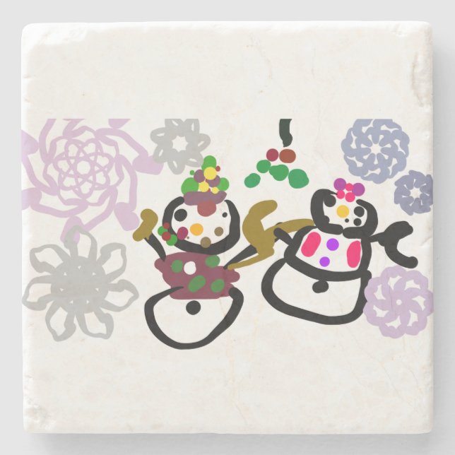 Posavasos De Piedra Dance Snowman and Snowwoman (Anverso)