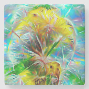 Posavasos De Piedra Dandelions etéreos en Neon Dreamscape