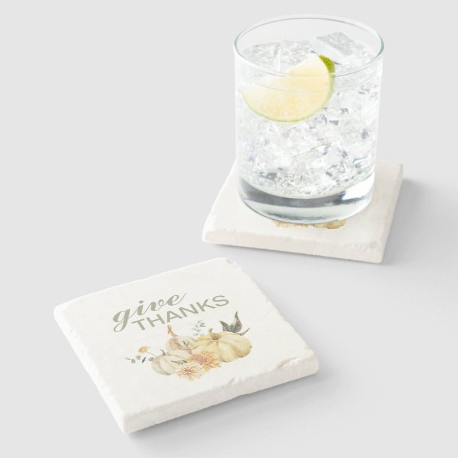 Posavasos De Piedra Dar las gracias a la calabaza acuarela (Lateral)