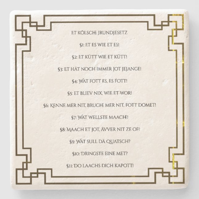 Posavasos De Piedra Das Kölsche Grundgesetz – Köln Cologne Jugendstil (Anverso)