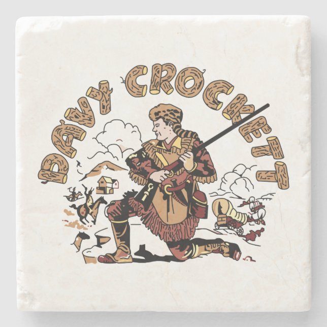 Posavasos De Piedra Davy retro Crockett (Anverso)