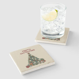 Posavasos de piedra de árbol de Navidad alegre