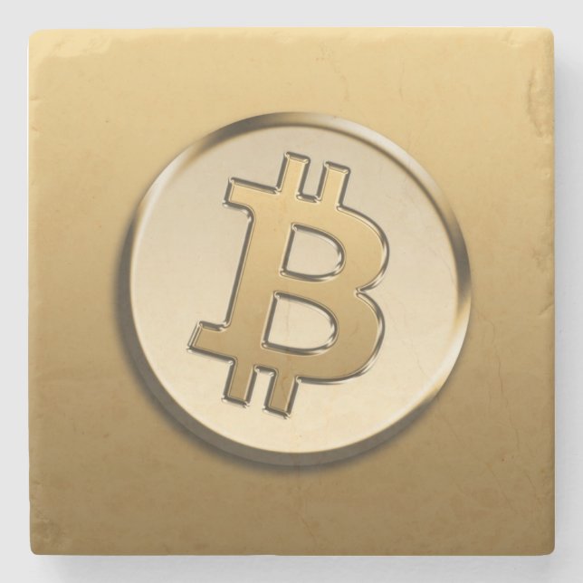 Posavasos de piedra de Bitcoin dorado (Anverso)