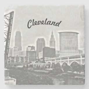 Posavasos De Piedra De Cleveland horizonte negro y blanco al oeste