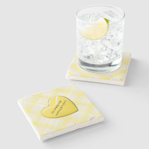 Posavasos de Piedra de Corazón de Cuadro Amarillo