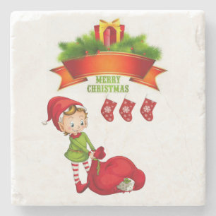 Posavasos de piedra de mármol de Navidad, Feliz Na