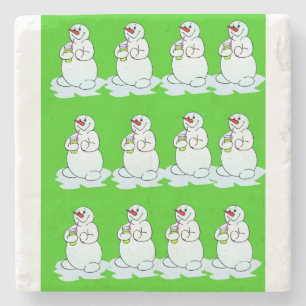 Posavasos de piedra de mármol de Navidad, muñeco d