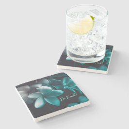 Posavasos de piedra de mármol diseño de flor teal