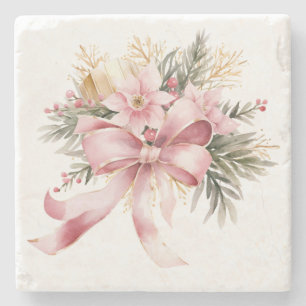 Posavasos de Piedra de Navidad con Flor de Nochebu