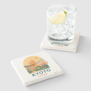 Posavasos de piedra de paisaje japonés vintage