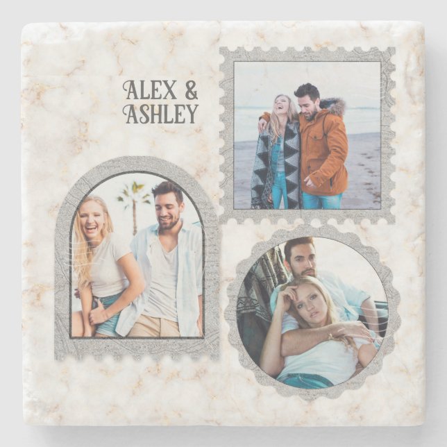 Posavasos De Piedra Deco Art Moderno Nombre de foto personalizado (Anverso)