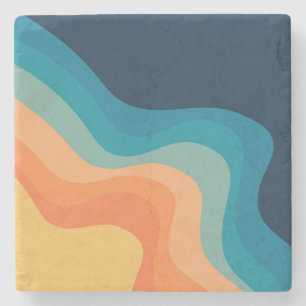 Posavasos De Piedra Decoración de ondas de estilo retro