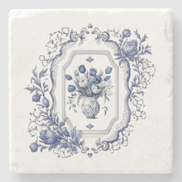 Posavasos De Piedra Decoración de vajilla floral azul deluxe de piedra
