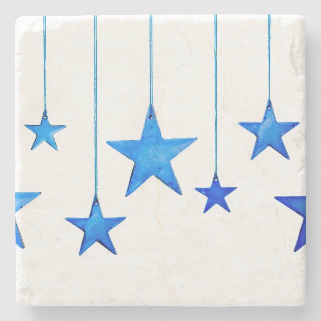 Posavasos De Piedra Decoraciones azules de Navidad (Anverso)