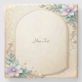 Posavasos De Piedra Decorative Floral Frame with Pearls Stone Coaster