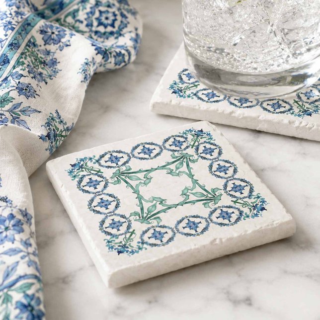 Posavasos de Piedra Decorativos Para Bebidas (Decorative stone coasters for drinks in shades of blue and teal)