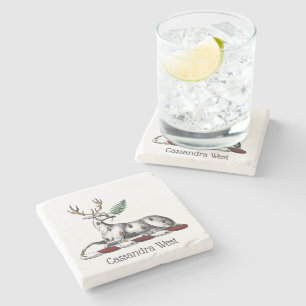 Posavasos De Piedra Deer Stag con el Escudo heráldico Fern Emblem