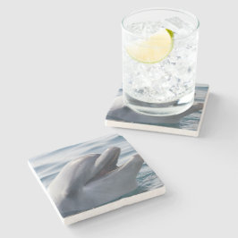 Posavasos De Piedra Delfín Sonriente en Primer Plano Sobre Agua Azul I