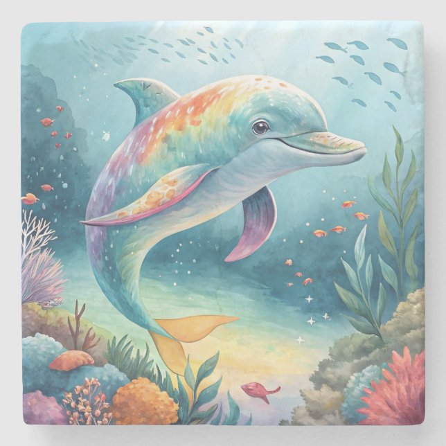 Posavasos De Piedra Delfín subacuático (Anverso)