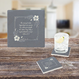 Posavasos De Piedra Denim White Flora Personalizable Verse
